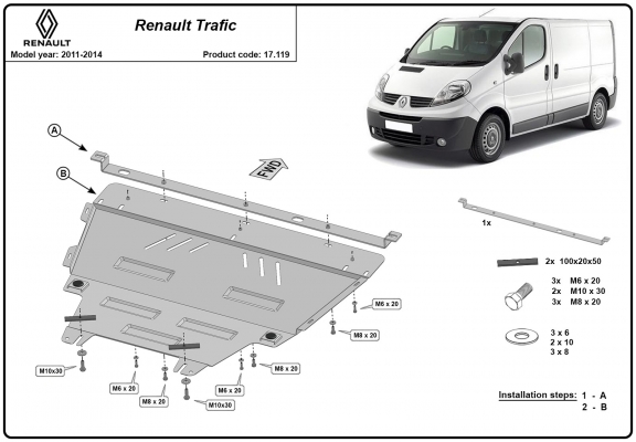 Piastra paramotore di acciaio Renault Trafic 2 (2011-2014)