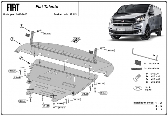 Piastra paramotore di acciaio Fiat Talento