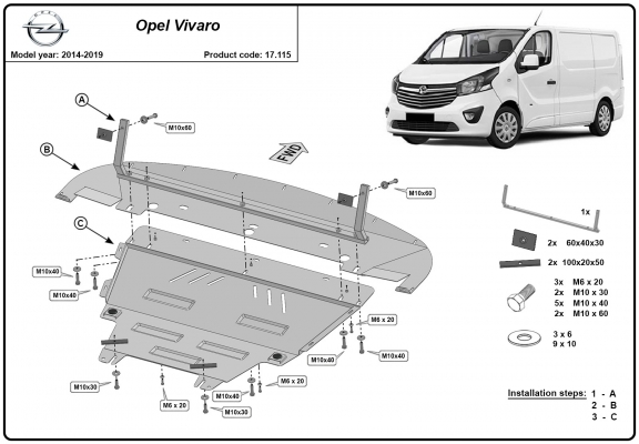 Piastra paramotore di acciaio Opel Vivaro B 