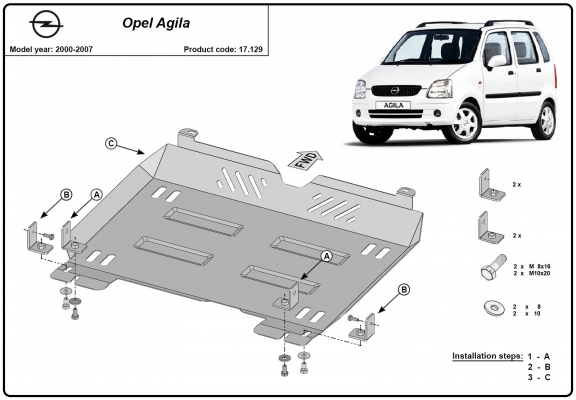 Piastra paramotore di acciaio Opel Agila (H00)