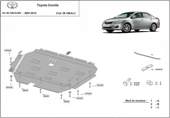 Piastra paramotore di alluminio Toyota Corolla