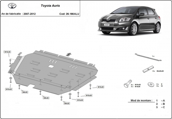 Piastra paramotore di alluminio Toyota Auris