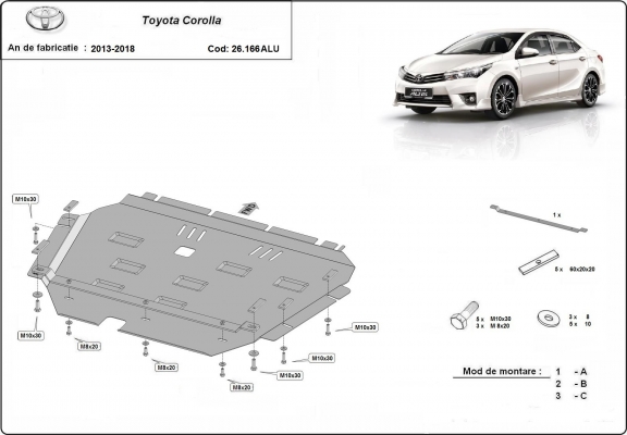 Piastra paramotore di alluminio Toyota Corolla
