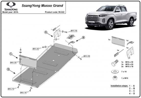 Protezione di acciaio per il serbatoio Ssangyong Musso Grand
