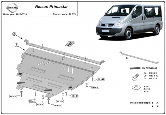 Piastra paramotore di acciaio Nissan Primastar