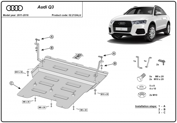 Piastra paramotore di alluminio Audi Q3
