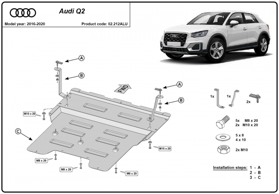 Piastra paramotore di alluminio Audi Q2