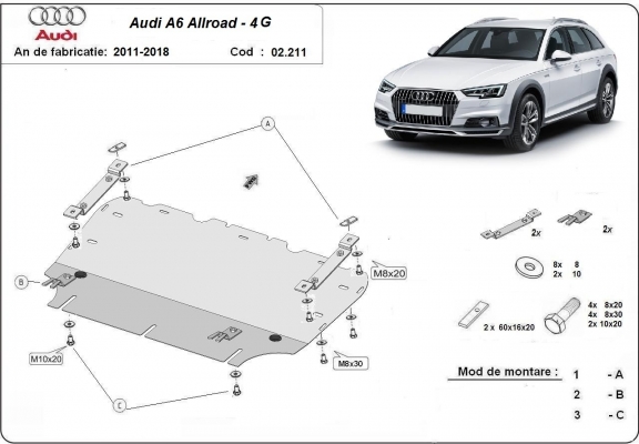 Piastra paramotore di acciaio Audi All Road A6
