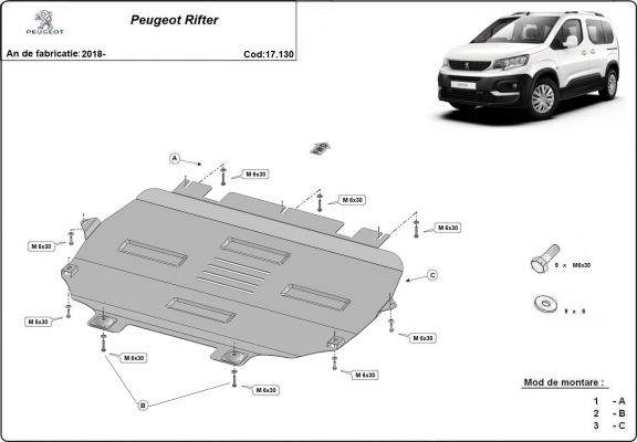 Piastra paramotore di acciaio Peugeot Rifter