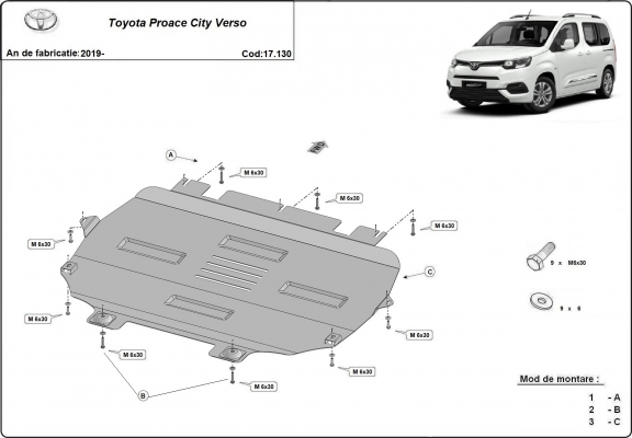 Piastra paramotore di acciaio Toyota Proace City Verso