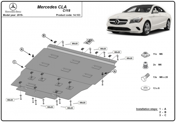 Piastra paramotore di acciaio Mercedes CLA C118