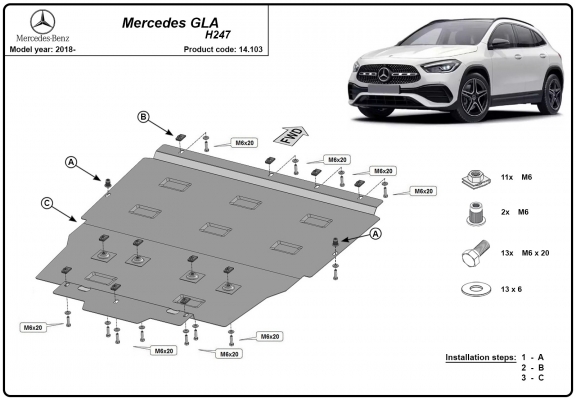 Piastra paramotore di acciaio Mercedes GLA H247