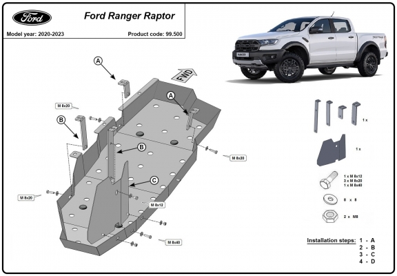 Protezione di acciaio per il serbatoio Ford Ranger Raptor 