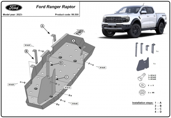 Protezione di acciaio per il serbatoio Ford Ranger Raptor
