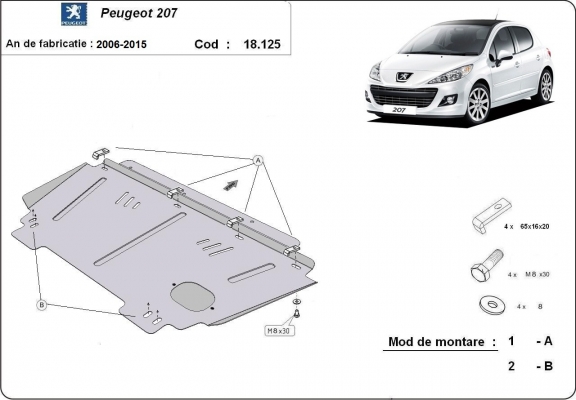 Piastra paramotore di acciaio Peugeot 207