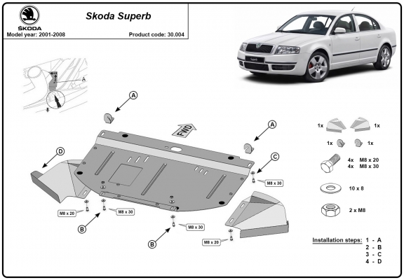 Piastra paramotore di acciaio Skoda Superb - 1,8  1,9 2,0 TDI