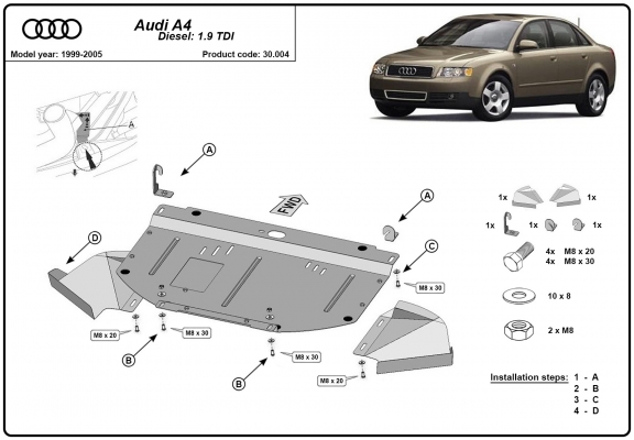 Piastra paramotore di acciaio Audi A4  B6, 1.9 Tdi