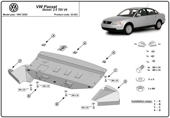 Piastra paramotore di acciaio VW Passat B5  2.5 TDI V6