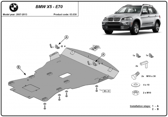 Piastra paramotore di acciaio BMW X5 E70