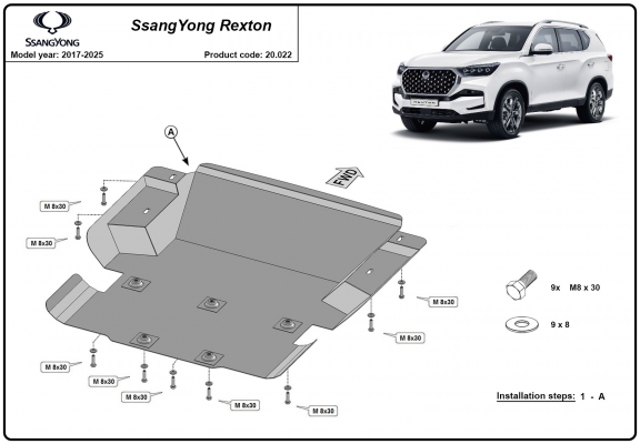 Piastra paramotore di acciaio SsangYong Rexton