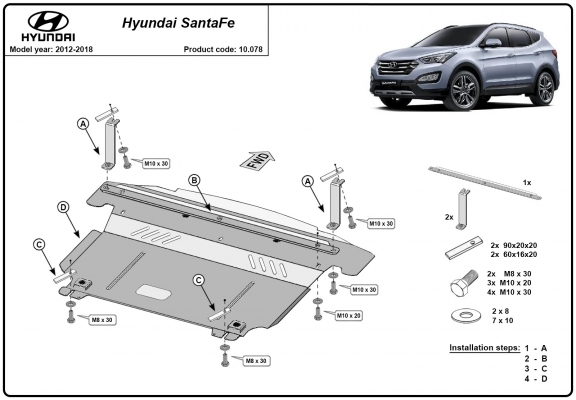 Piastra paramotore di acciaio Hyundai Santa Fe
