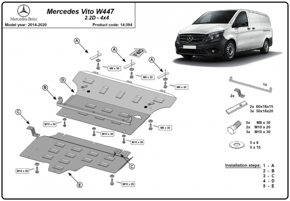 Piastra paramotore di acciaio Mercedes Vito W447, 2.2 D, 4x4
