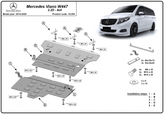 Piastra paramotore di acciaio Mercedes Viano W447, 2.2 D, 4x4
