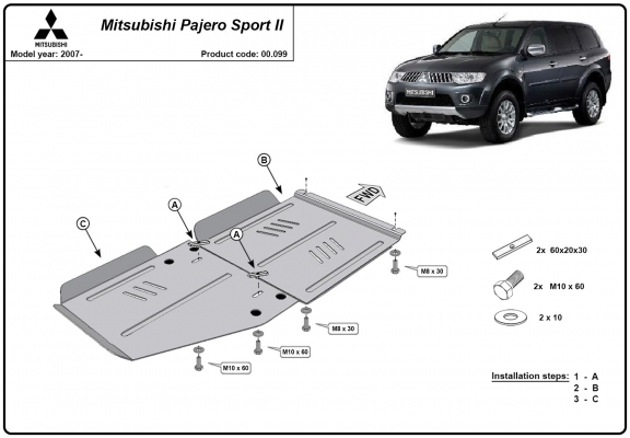 Protezione di acciaio per il cambio Mitsubishi Pajero Sport 2