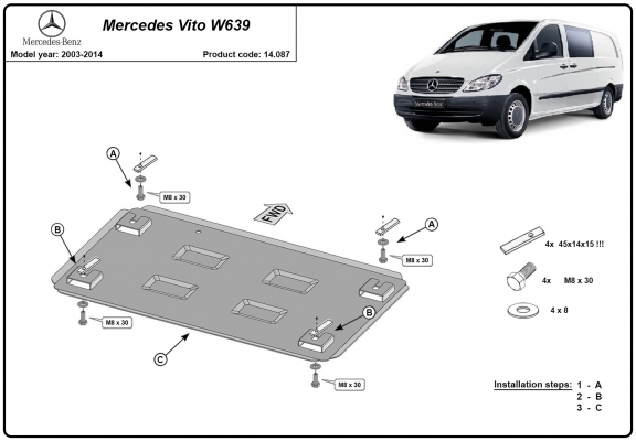 Piastra paramotore di acciaio Mercedes Vito W639 - 2.2 D 4x2, 4x4