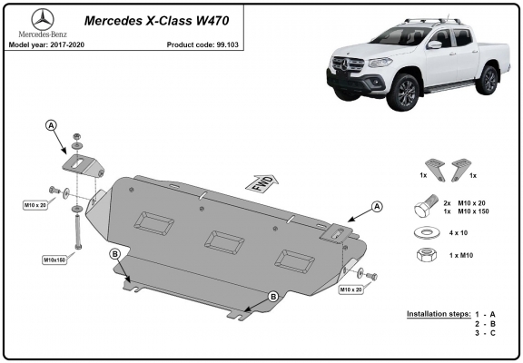 Protezione di acciaio per il radiatore Mercedes X-Class W470