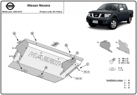 Protezione di alluminio per il radiatore Nissan Navara D40