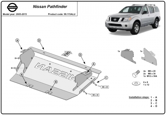 Protezione di alluminio per il radiatore Nissan Pathfinder