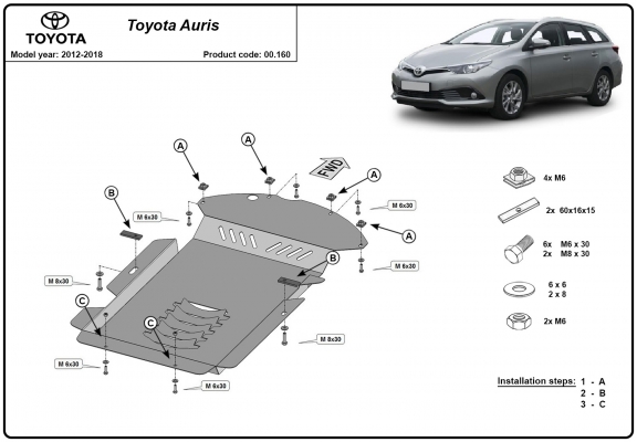 Piastra catalizzatore/cat lock di acciaio Toyota Auris